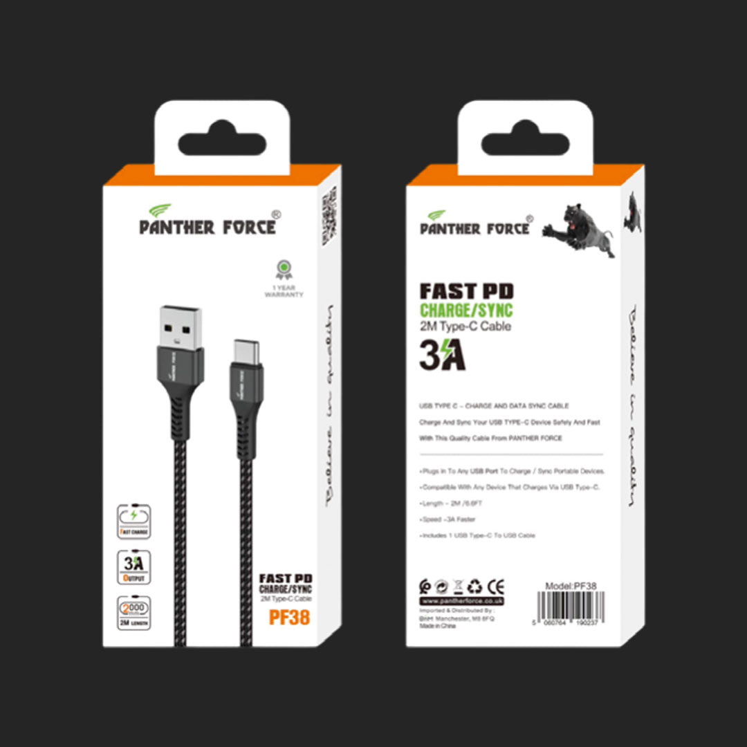 USB To Type-C 3A 2 Meter Cable For Samsung Galaxy S23 Ultra - PF 38 USB To Type-C 3A 2 Meter Cable For Samsung Galaxy S23 Ultra - PF 38